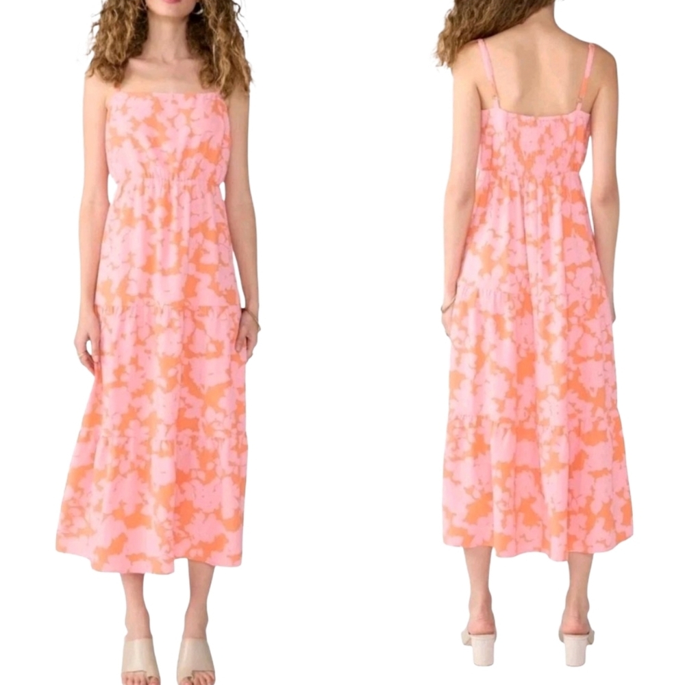 Sanctuary Social Standard XXL Pink Orange Floral Graphic Print Smocked Back Maxi